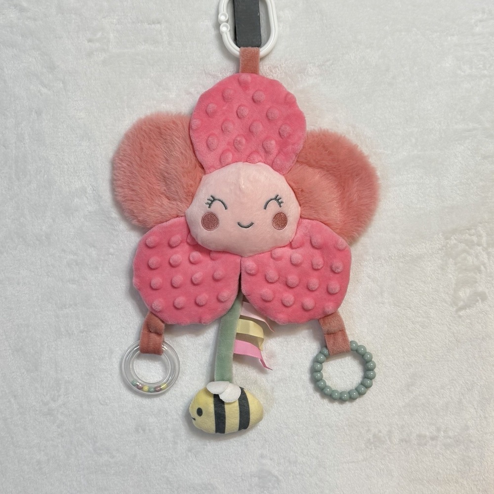 DreamGro Fuzzy Flower Activity Buddy Lovey Plush Stroller Toy Rattle Crinkle